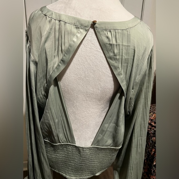 By Anthropologie Sz 2X Mint Green Open Back Blouson Sleeve Blouse Elegant Flowy - Picture 16 of 16